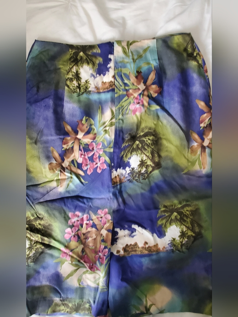 100% Silk Pencil Skirt In Tropical Print